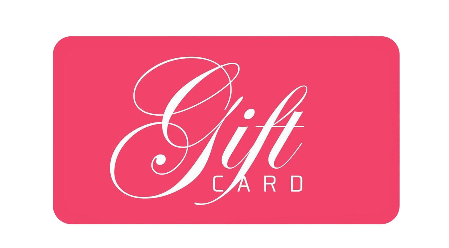 Pink gift card with white text on a white background