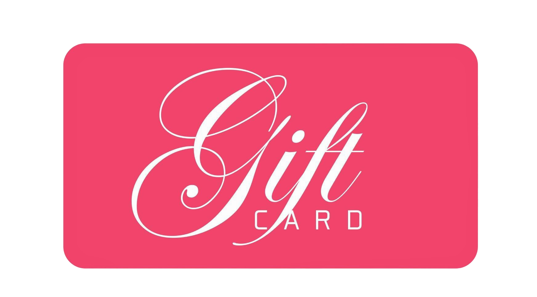 Pink gift card with white text on a white background