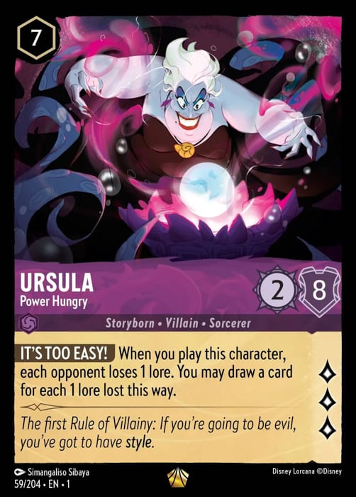 Card featuring Ursula from Disney's 'The Little Mermaid' with game text and artwork.