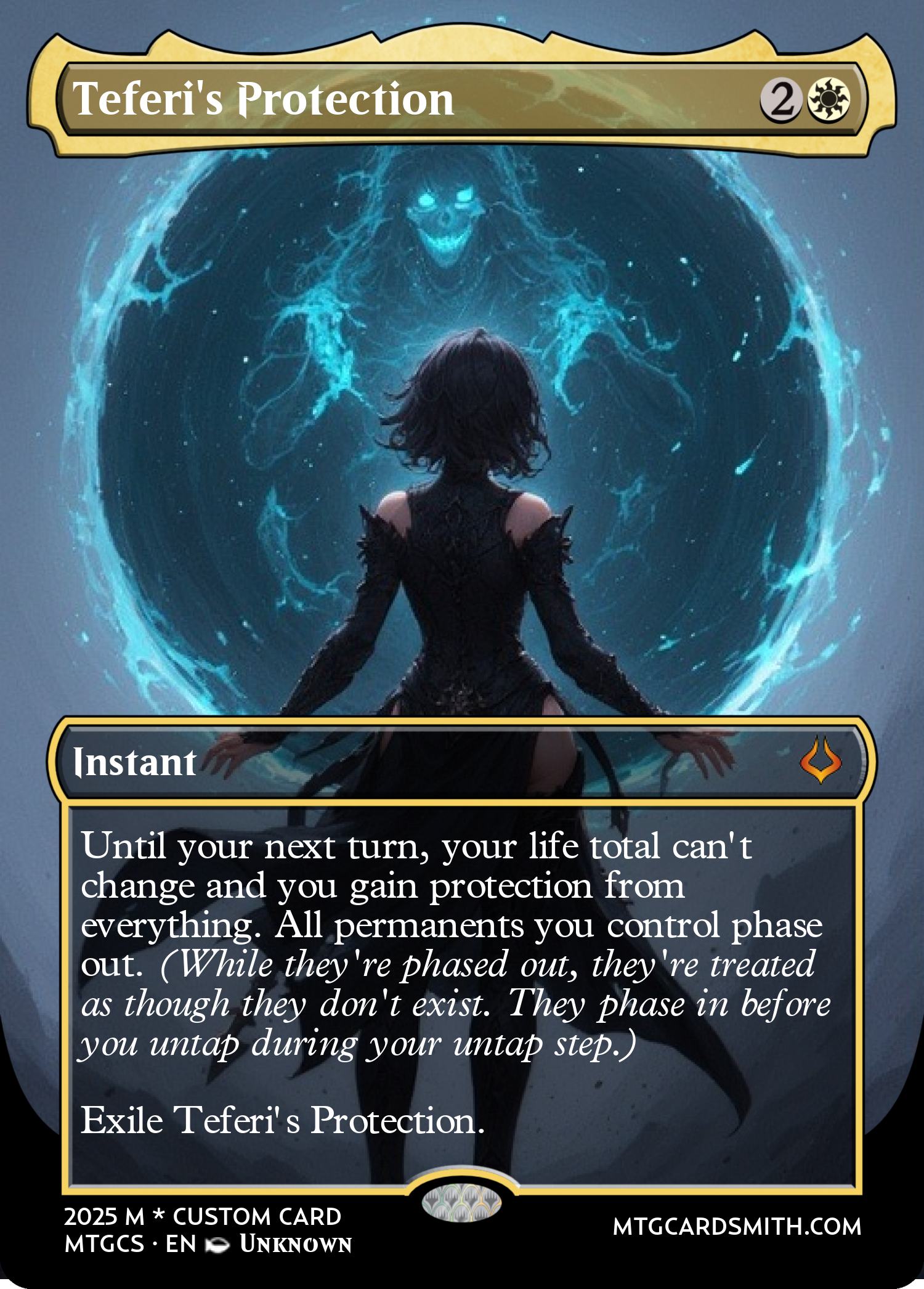 Card featuring a silhouette of a person with a glowing blue circle and text.